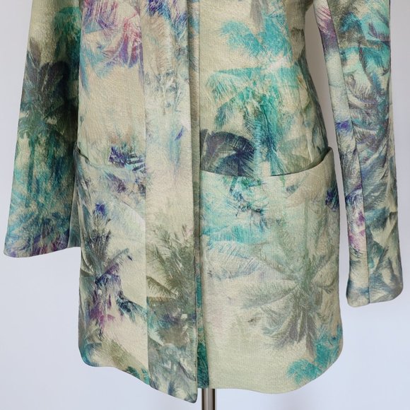 NAF NAF PARIS Size 40 (US Size Large) Green Blue Palm Tree Jacket Coat - Picture 3 of 11